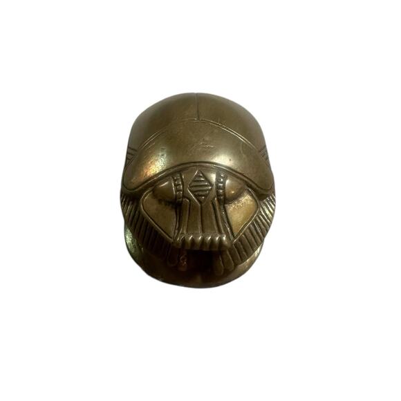 Egyptian Brass Scarab Beetle Paperweight with Hieroglyphics Beautiful Piece - Picture 1 of 3